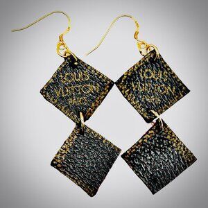 Upcycled Designer Canvas Earrings - 925 Silver Hooks | French Luxury Jewelry